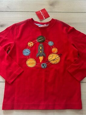 NWT Hanna Andersson Red Long-Sleeve Rocket & Planets Applique Tee Shirt